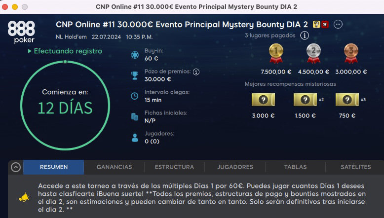 Dia 2 del Main Event 30.000€ GTD